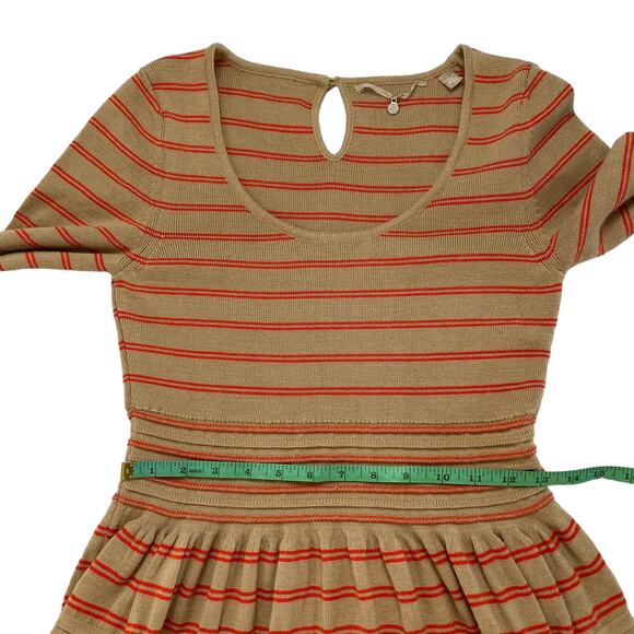 KNITTED & KNOTTED Anthropologie Elodie Tan Orange Stripe Sweater Dress Large - Picture 9 of 11